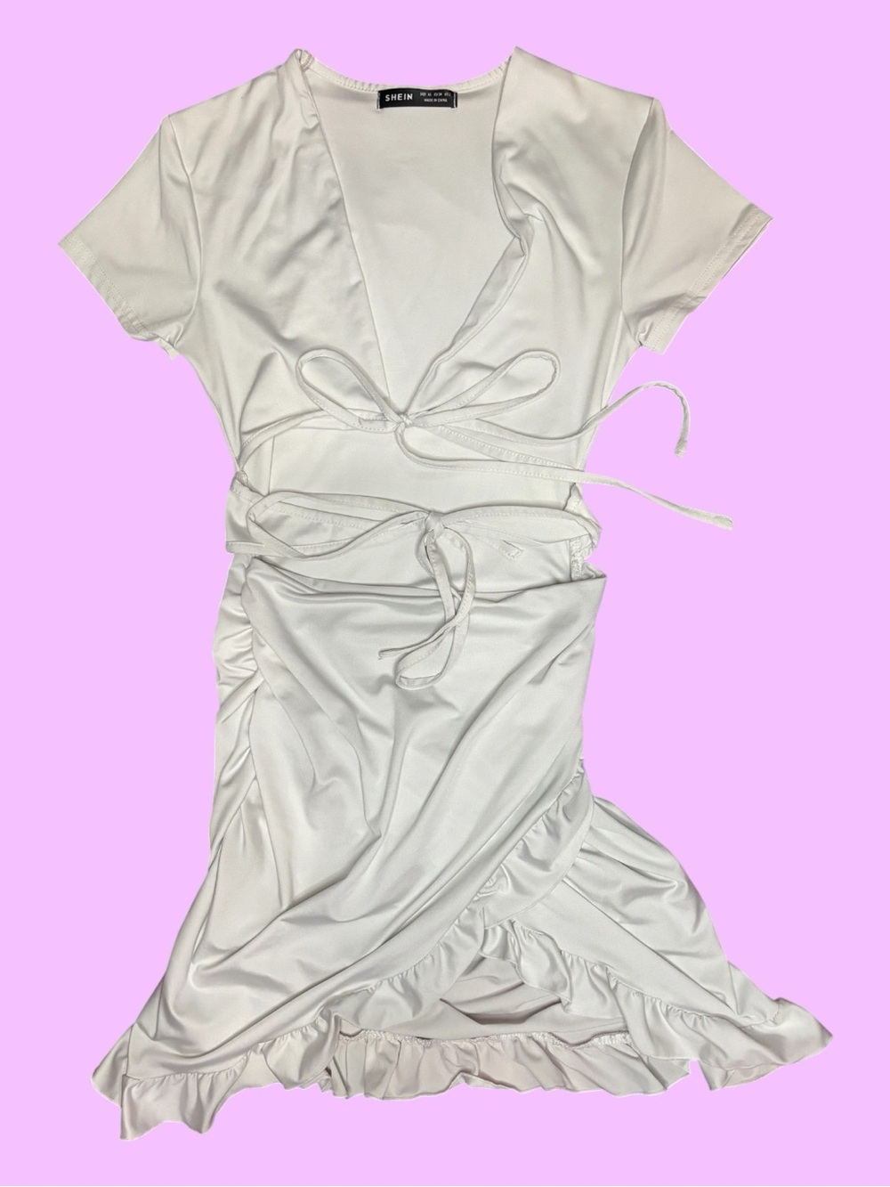 White Double Cutout Front Tie Ruffle Hem Mini Dress Size XS NWOT